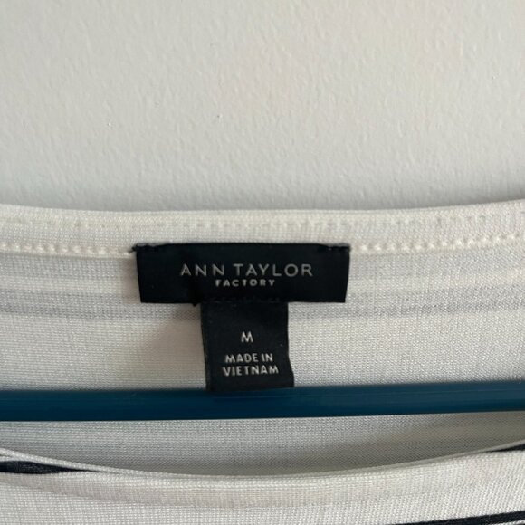 Ann Taylor Factory Striped Blouse with Elbow Length Ruffles Sleeves Size Medium - Picture 2 of 6